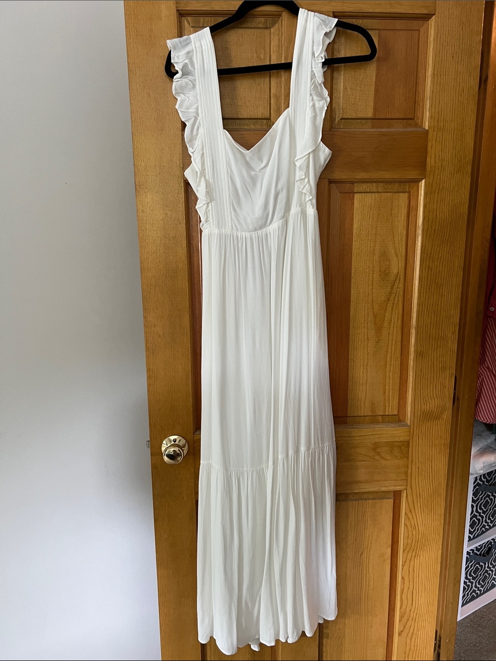 Lulu's Ivory Ruffle Strap Maxi Dress